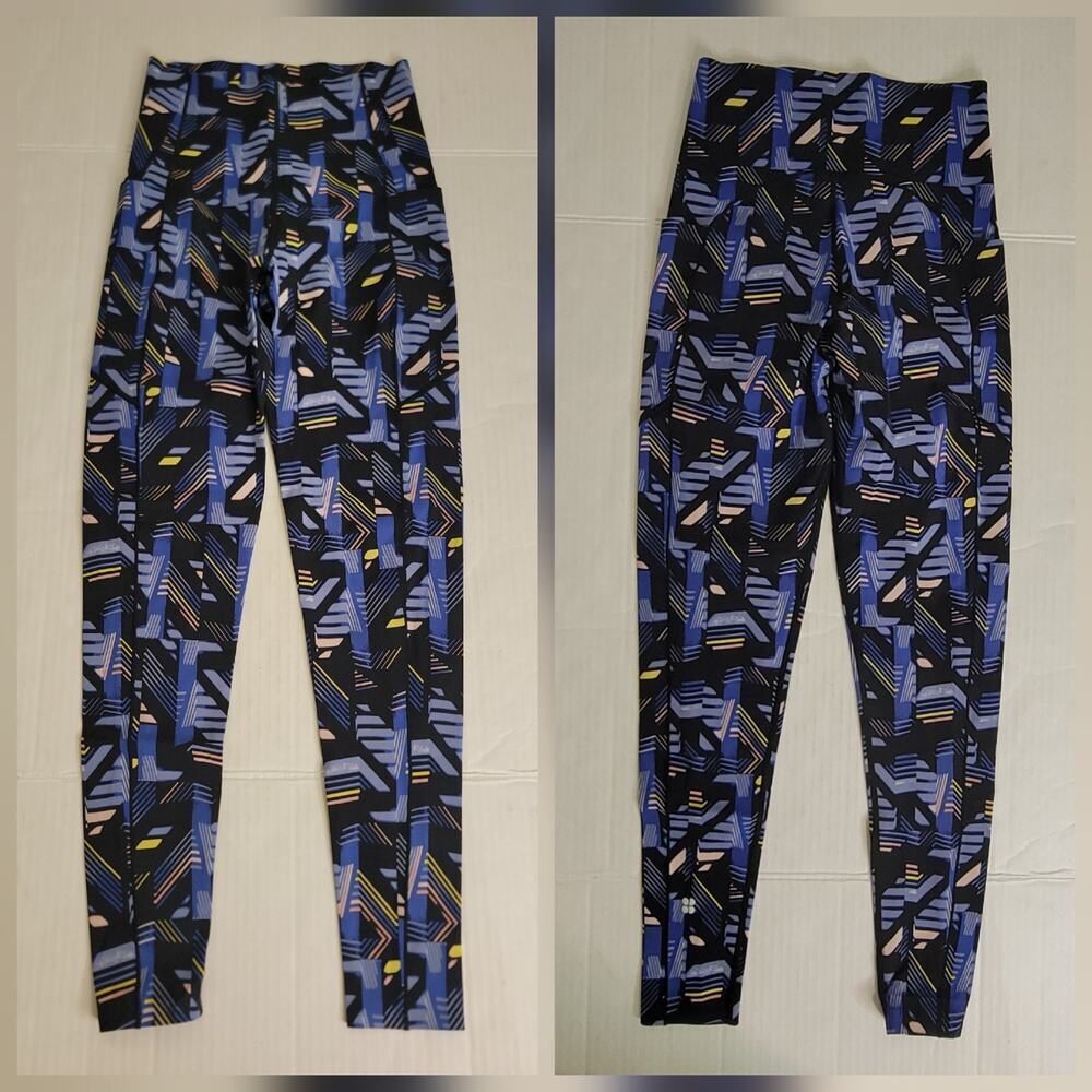 Sweaty Betty Power Leggings SZ 4 High Waist Full Length Side Pockets Geo Print